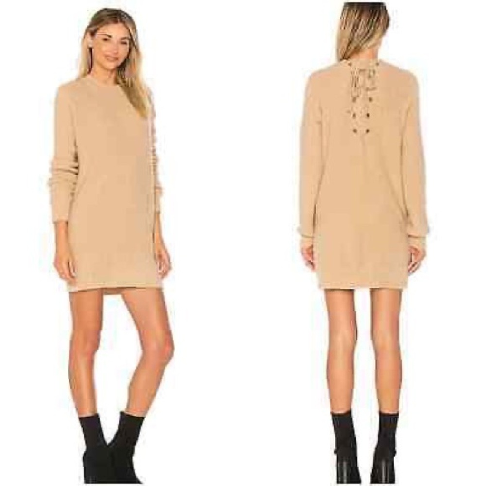 Lovers + Friends Suki knit Sweater Dress S Tie Back taupe cozy stretchy